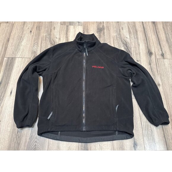 Polaris Mens Black Fleece Jacket L 100% Polyester With Zippered Pockets & Logo E - Picture 1 of 13
